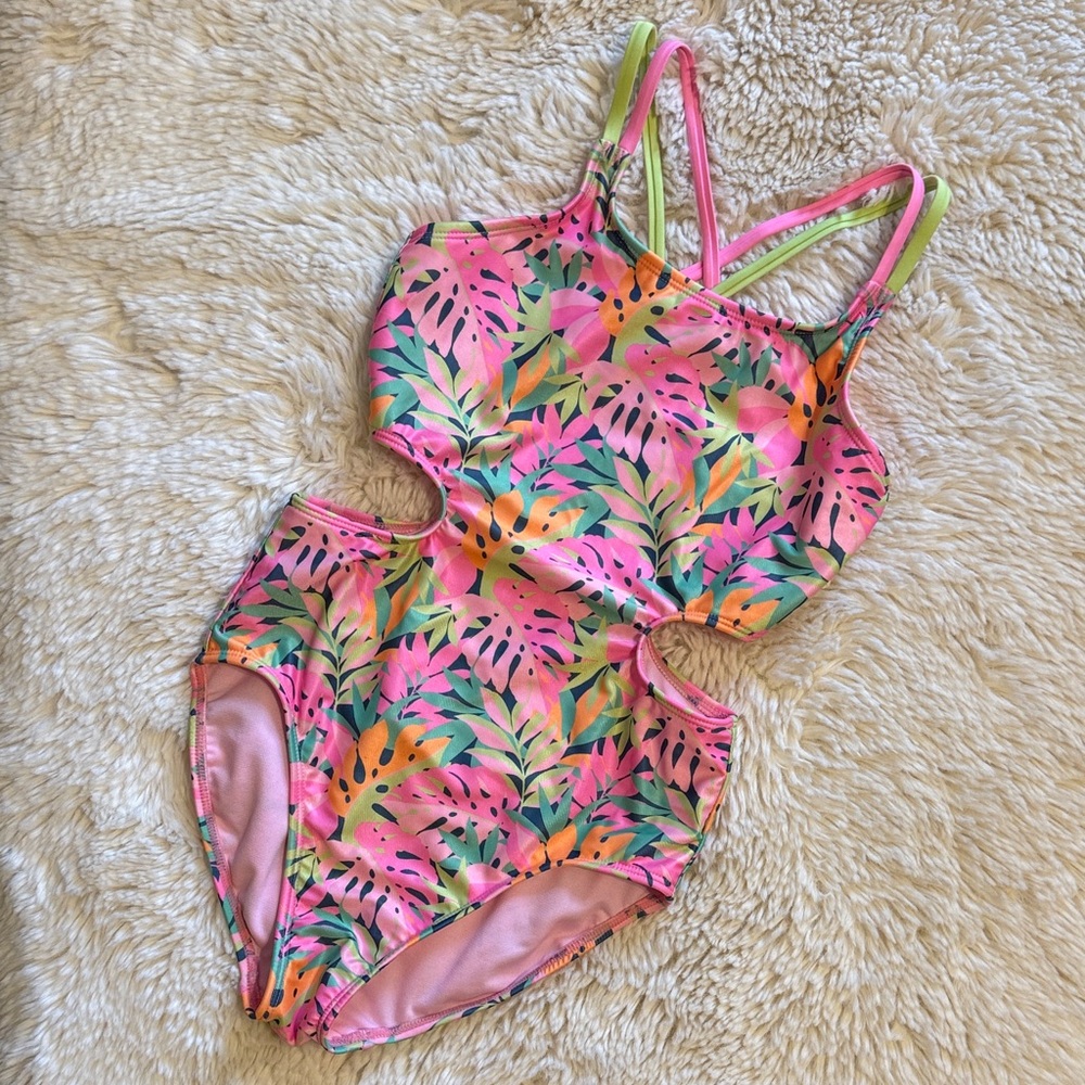 Art Class Pink and Green Kids One Piece Swimsuit
